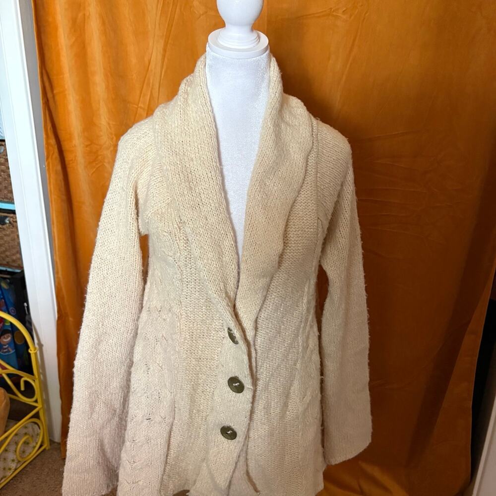 Free People Cream Cable Knit Cardigan Sweater Size M Medium